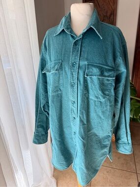 Vintage L.L. Bean Chamois Cloth Shirt USA Made Teal Button Up XL